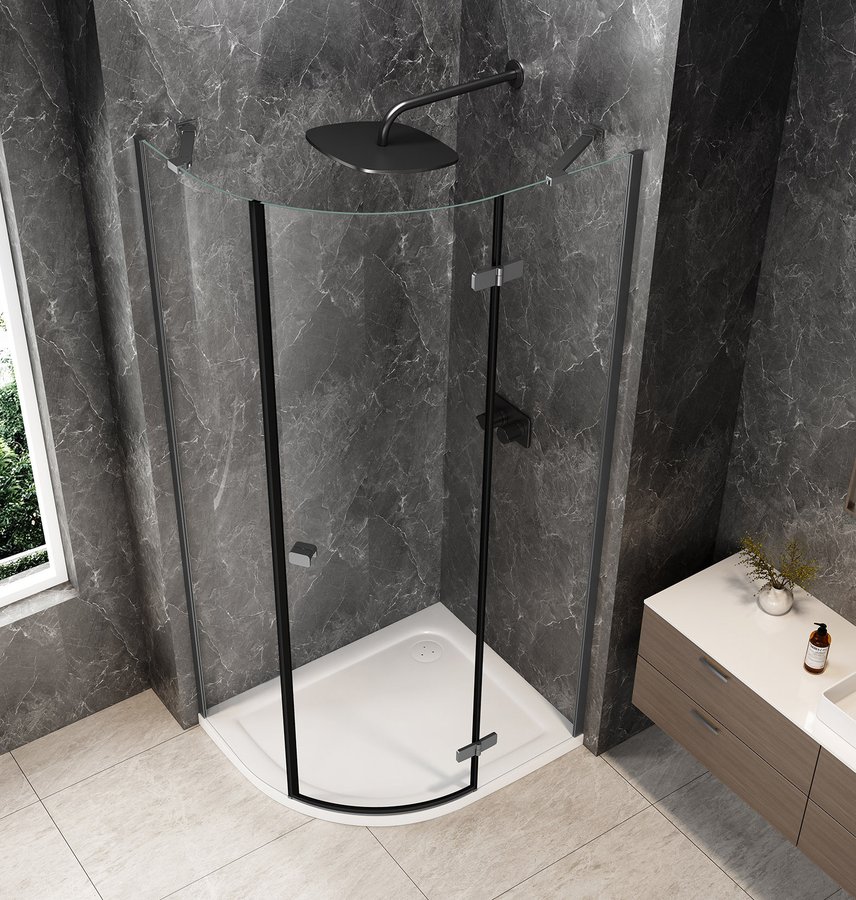 Polysan GLOBE GUN METAL čtvrtkruhový sprchový kout 1000x900mm, čiré sklo, pravé GB2190RGM