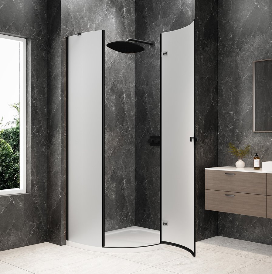 Polysan GLOBE BLACK čtvrtkruhový sprchový kout 1000x900mm, matné sklo, pravé GB2190MRB