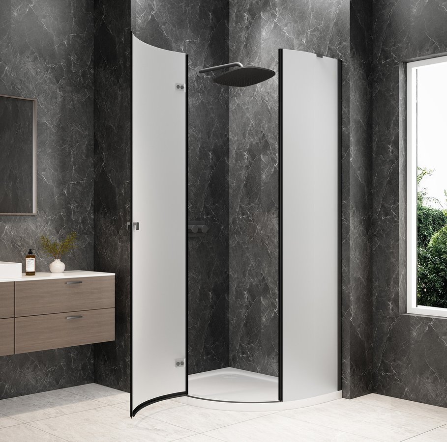 Polysan GLOBE GUN METAL čtvrtkruhový sprchový kout 1000x900mm, matné sklo, levé GB2190MLGM
