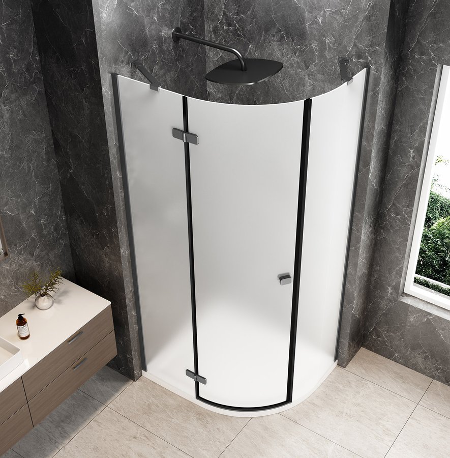 Polysan GLOBE GUN METAL čtvrtkruhový sprchový kout 1000x900mm, matné sklo, levé GB2190MLGM