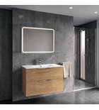 Photo: CIRASA Badezimmerschrank 100cm mit Waschbecken und LED Spiegel, 2 Schubladen, Eiche Alabama