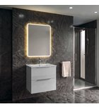 Photo: CIRASA Badezimmerschrank 50cm mit schmalem Waschbecken und LED Spiegel, 2 Schubladen, weiß