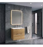Photo: CIRASA Badezimmerschrank 50cm mit schmalem Waschbecken und LED Spiegel, 2 Schubladen, Eiche Alabama
