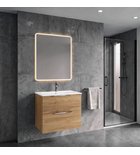 Photo: CIRASA Badezimmerschrank 60cm mit schmalem Waschbecken und LED Spiegel, 2 Schubladen, Eiche Alabama