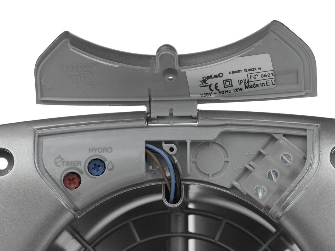 Cata X-MART 12H koupelnový ventilátor axiální s automatem, 20W, potrubí 120mm, nerez mat 01054000